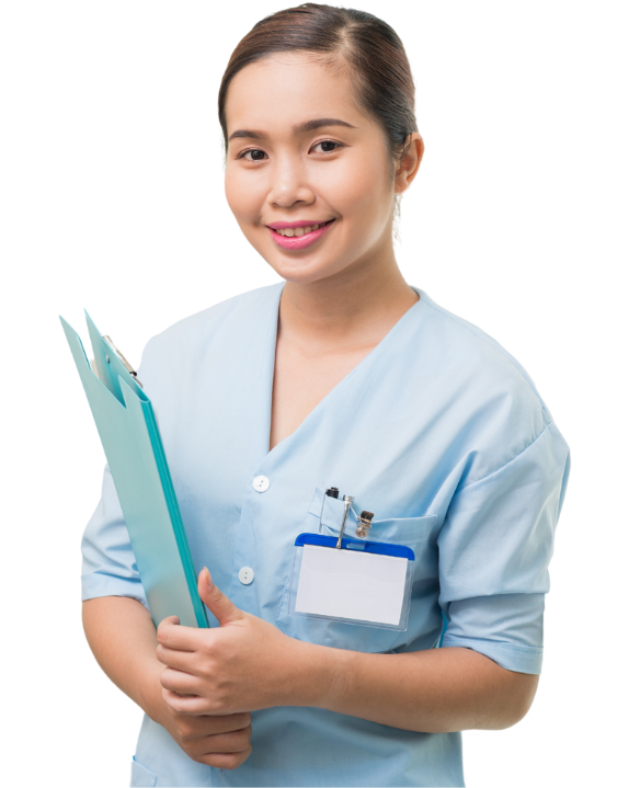 DBD HUB corporate wellness nurse in Singapore smiling while representing comprehensive health screening packages and employee health assessments for workplace wellness programmes.