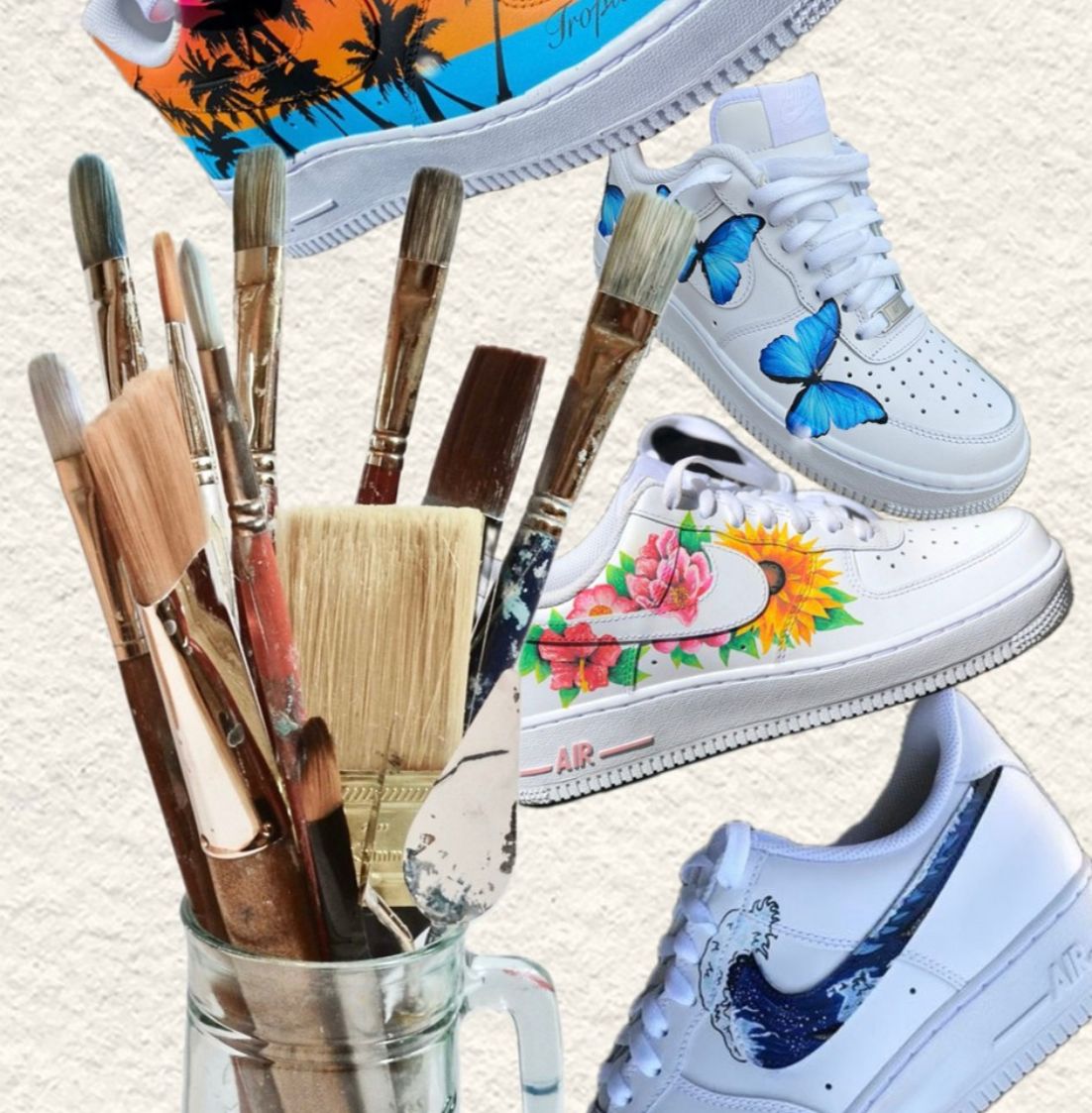 Sneakers Art Jamming workshop materials—including blank canvas shoes, paint, markers, and brushes—used by participants to create customized wearable art at DBD HUB’s lifestyle wellness session.